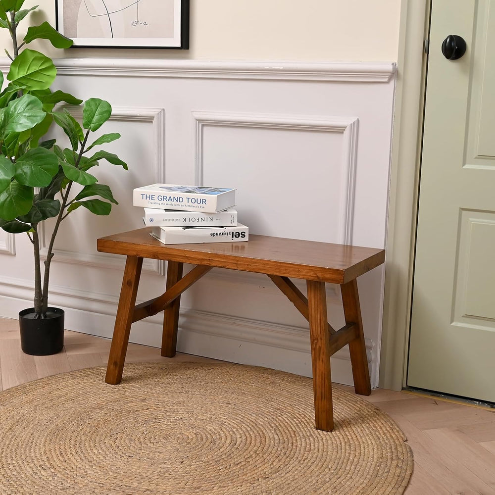 SwallowLiving Handcrafted Solid Wood Bench, 30" - Farmhouse-Style Entryw...