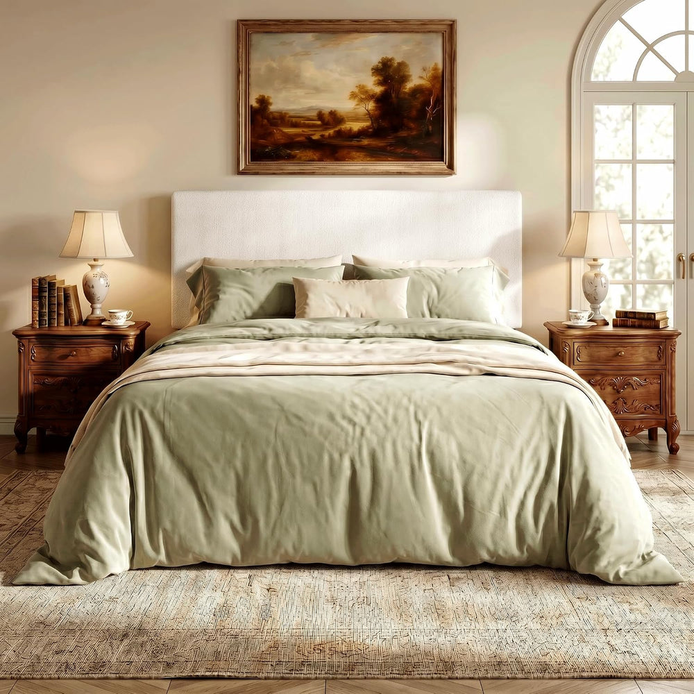 Allewie Queen Boucle Fabric Bed Frame, Adjustable Headboard, White
