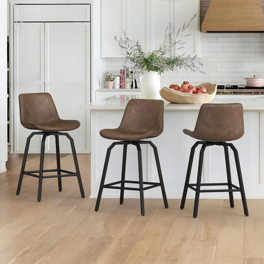 LUE BONA 360° Swivel Bar Stools Set of 3, 26 Inch Counter Height Bar Stools, ...