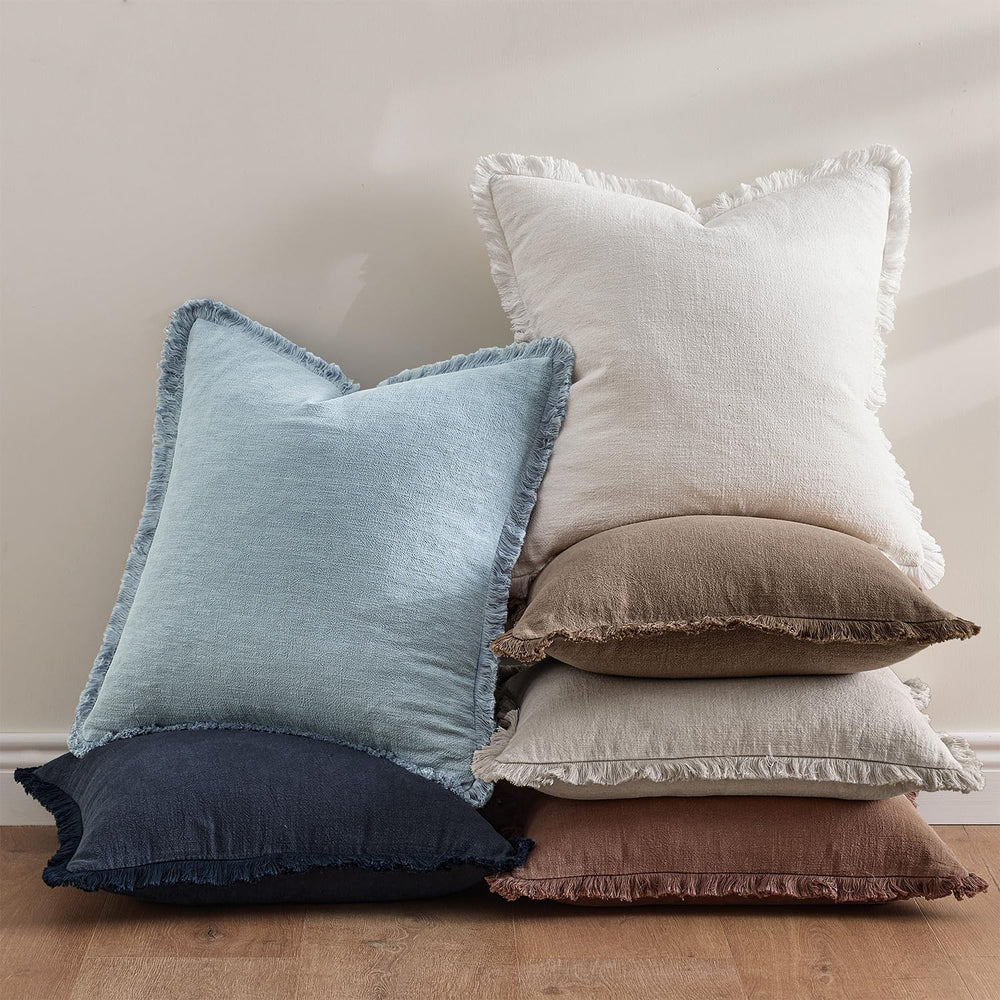 ANRODUO Decorative Linen Fringe Pillow Covers 20×20 Inch Sky Blue 2 Pack