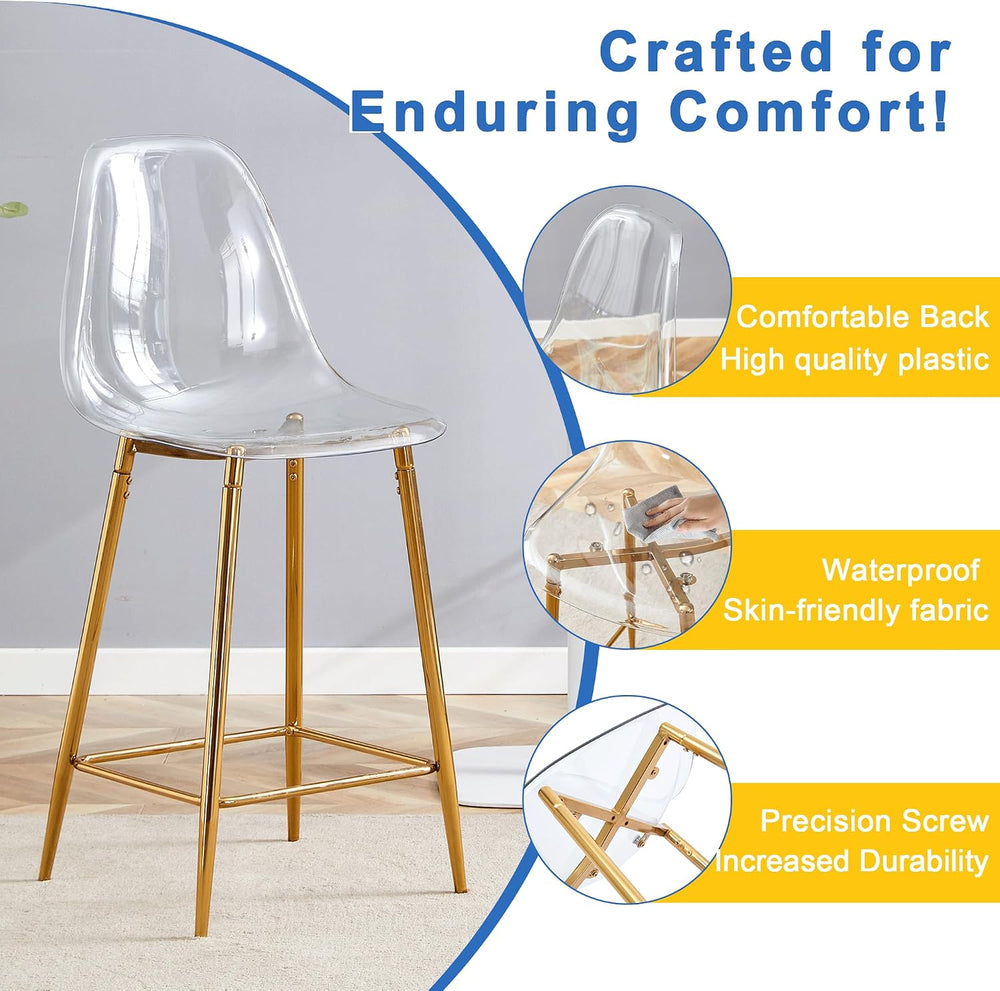 JUFU Transparent Acrylic Bar Stools, Modern Counter Height Bar Chairs with Ca...
