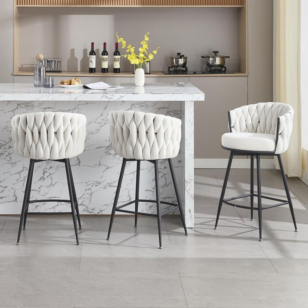 BFZ Swivel Bar Stools Set of 3, 26" Counter Height Barstools, Beige | Fa...