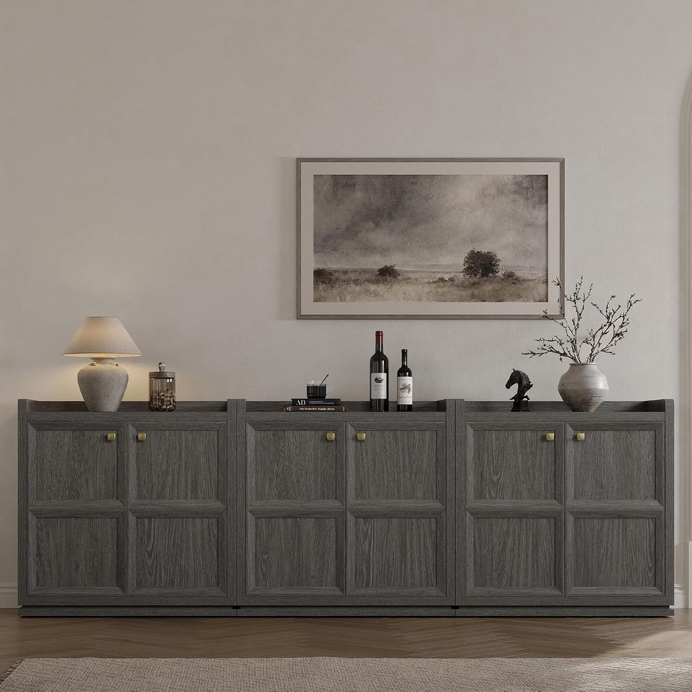 SICOTAS Sideboard Buffet Cabinet with 2 Doors & Shelves, Golden Handles