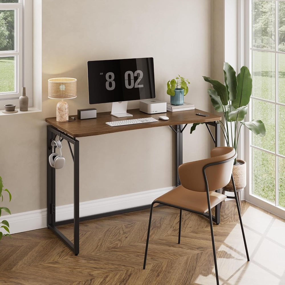JOYMOOP 47.2" Brown Folding Desk, No Assembly, Wooden Top, Large Size | ...