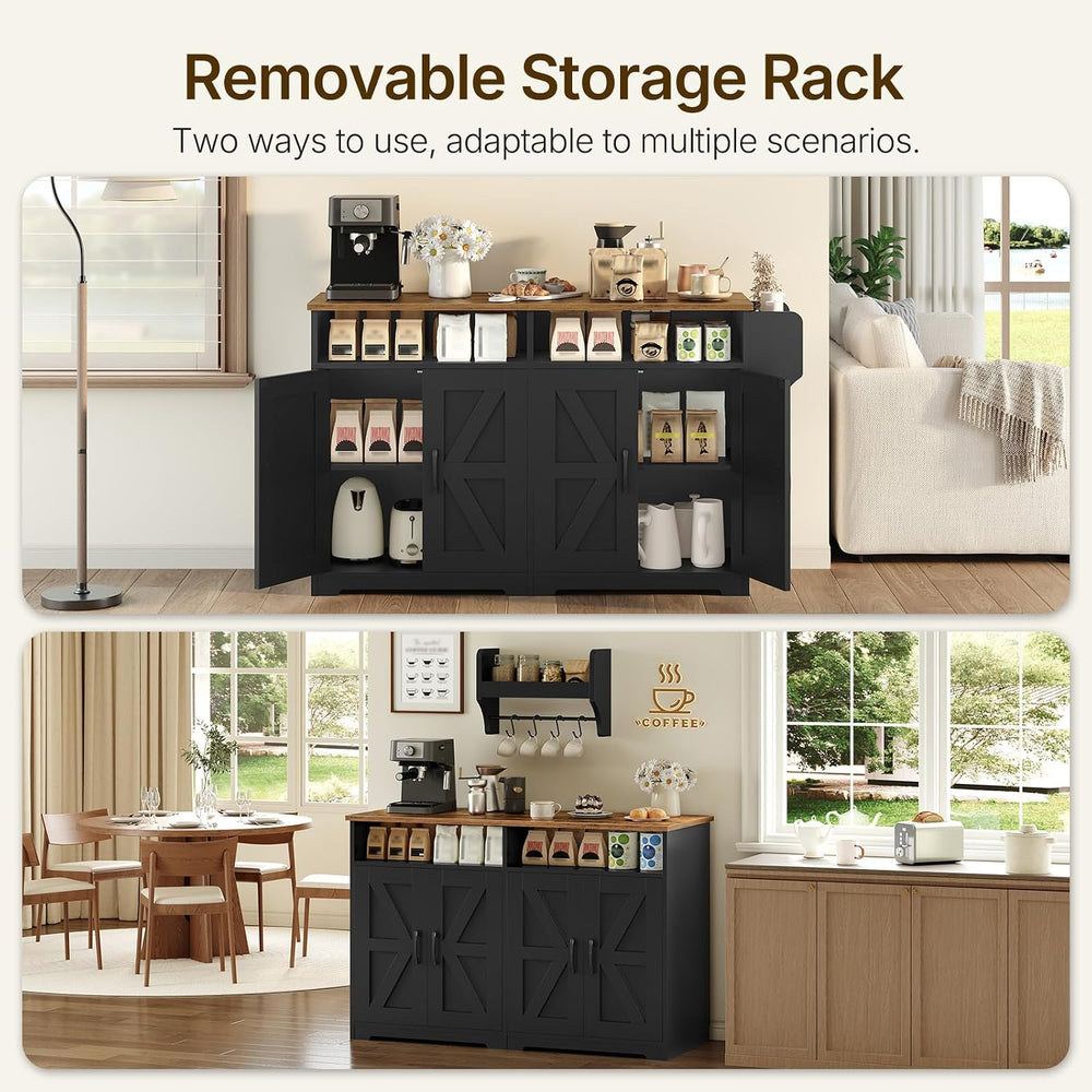 YATINEY Coffee Bar Cabinet, Kitchen Island with Storage, Farmhouse Sideboard ...