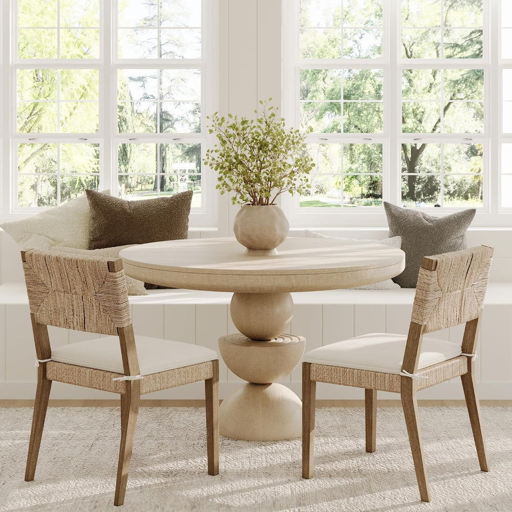 Nathan James Beacon Boho Dining Chair, Boucle Dining Chair with Seagrass Acce...