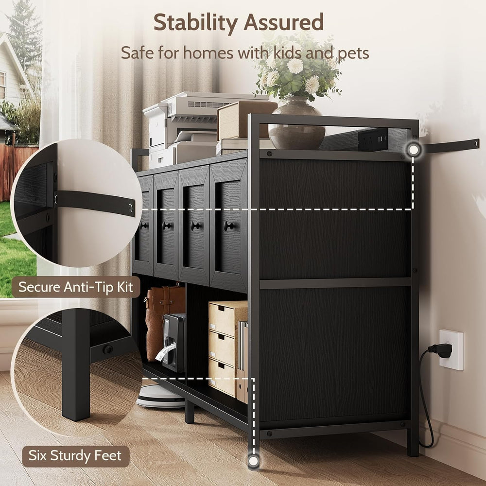 Filing Cabinet for Home Office, 43" Wood File Cabinet with Power Outlet,...