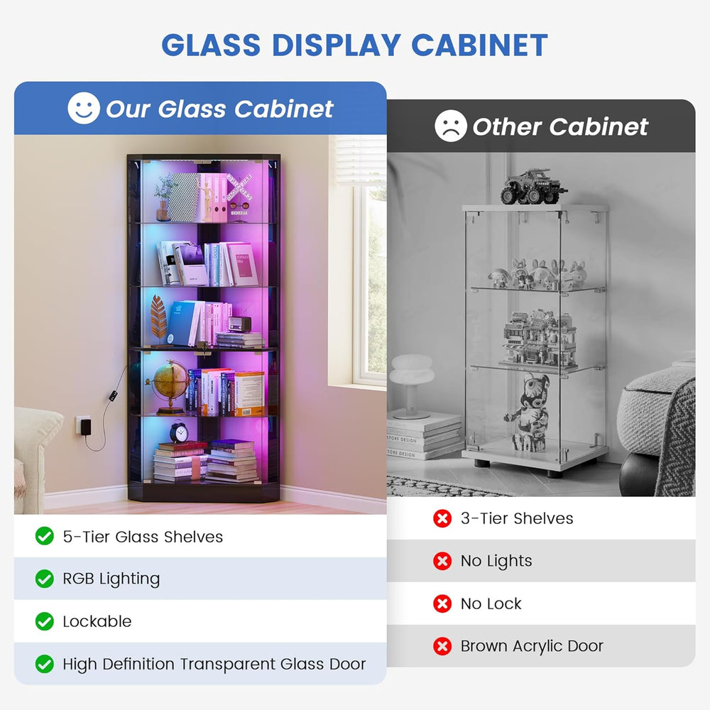 Lvifur Corner Display Cabinet with RGB Lights,5-Tiers Curio Cabinet Display C...