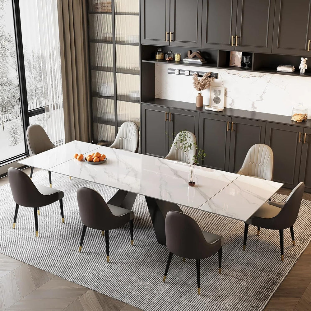 Marble Expandable Table for 8-12 People, 78.74-110.24 Inch Adjustable Length,...