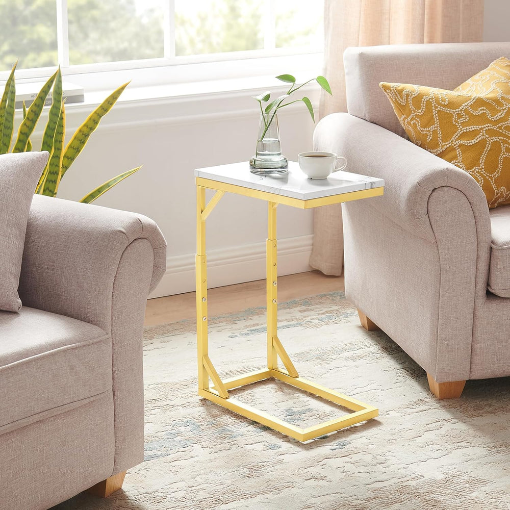 C-Shaped End Table, Small Sofa Table with Metal Frame, Adjustable Height Side...