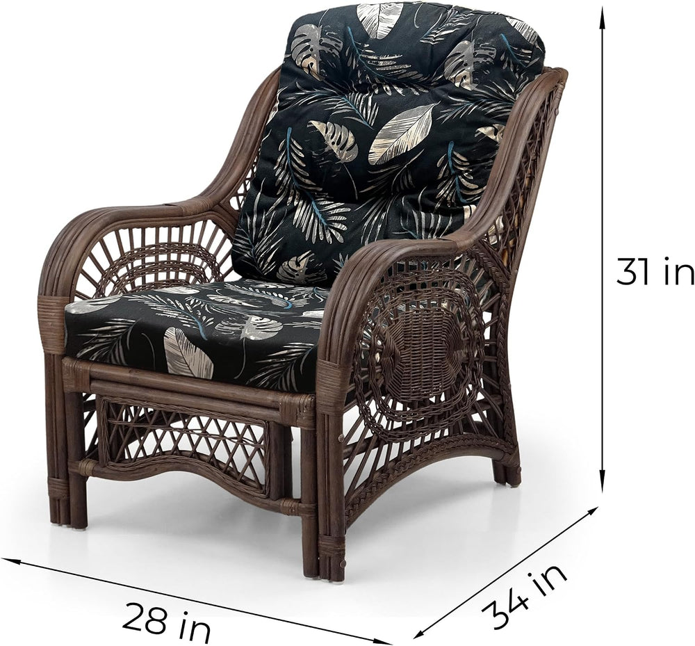 Malibu Lounge Living Accent Armchair Natural Rattan Wicker Handmade Design, D...
