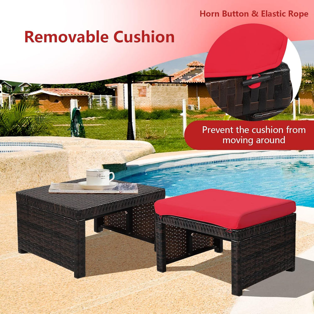 ORALNER Outdoor Ottoman, Set of 2 Wicker Footstools, All-Weather Rattan Foot ...