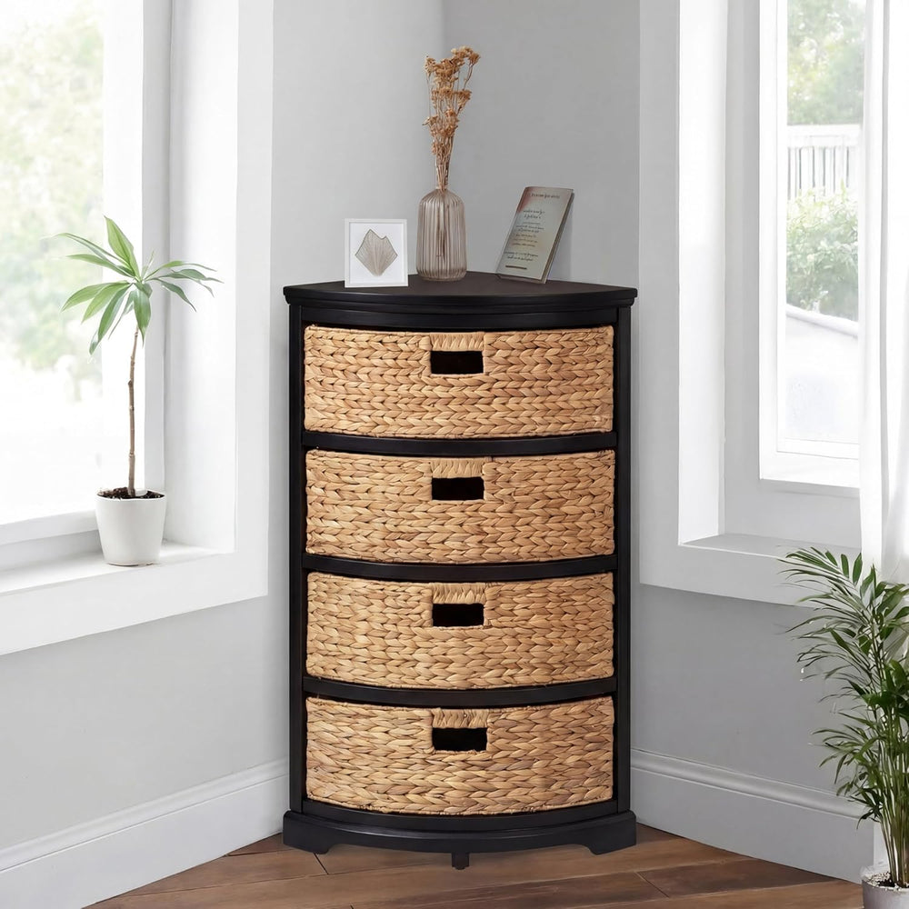 eHemco Hampton Meadows 4 Tier X-Side Corner Table Storage Cabinet with 4 Wick...