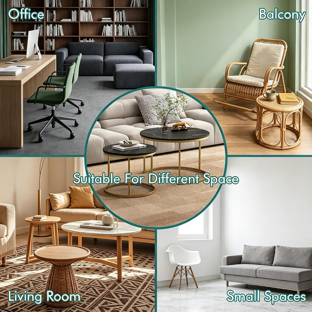 Nesting Coffee Table Set of 2, 27.6 inch Round Side Tables Coffee Table with ...