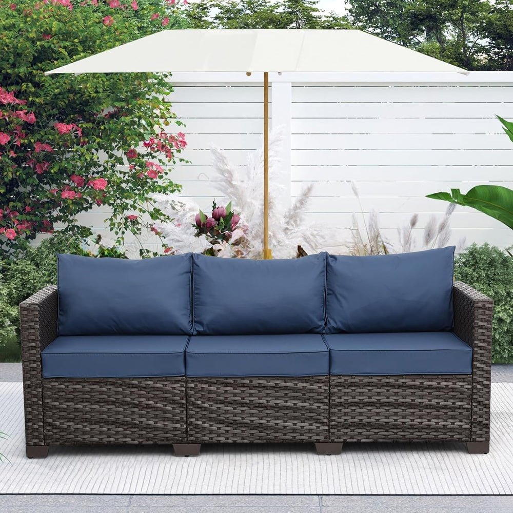 Rattaner 3-Seat Patio Wicker Sofa, Outdoor Rattan Couch Furniture Steel Frame...
