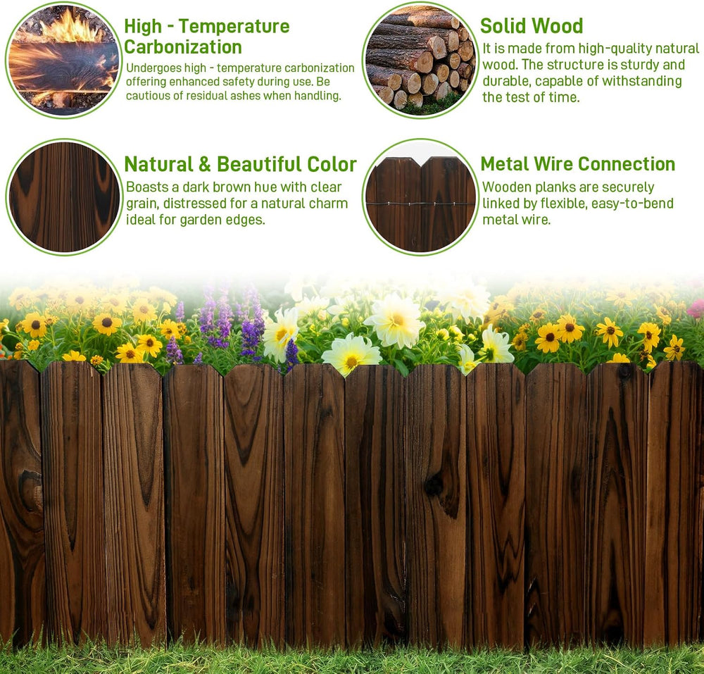 Mulctun Wood Garden Edging - 11.8" H X 47" L Sturdy Wooden Landscap...