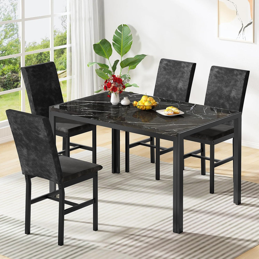 AWQM Products 5-Piece Marble Dining Set, Modern Kitchen Table and Chairs for ...