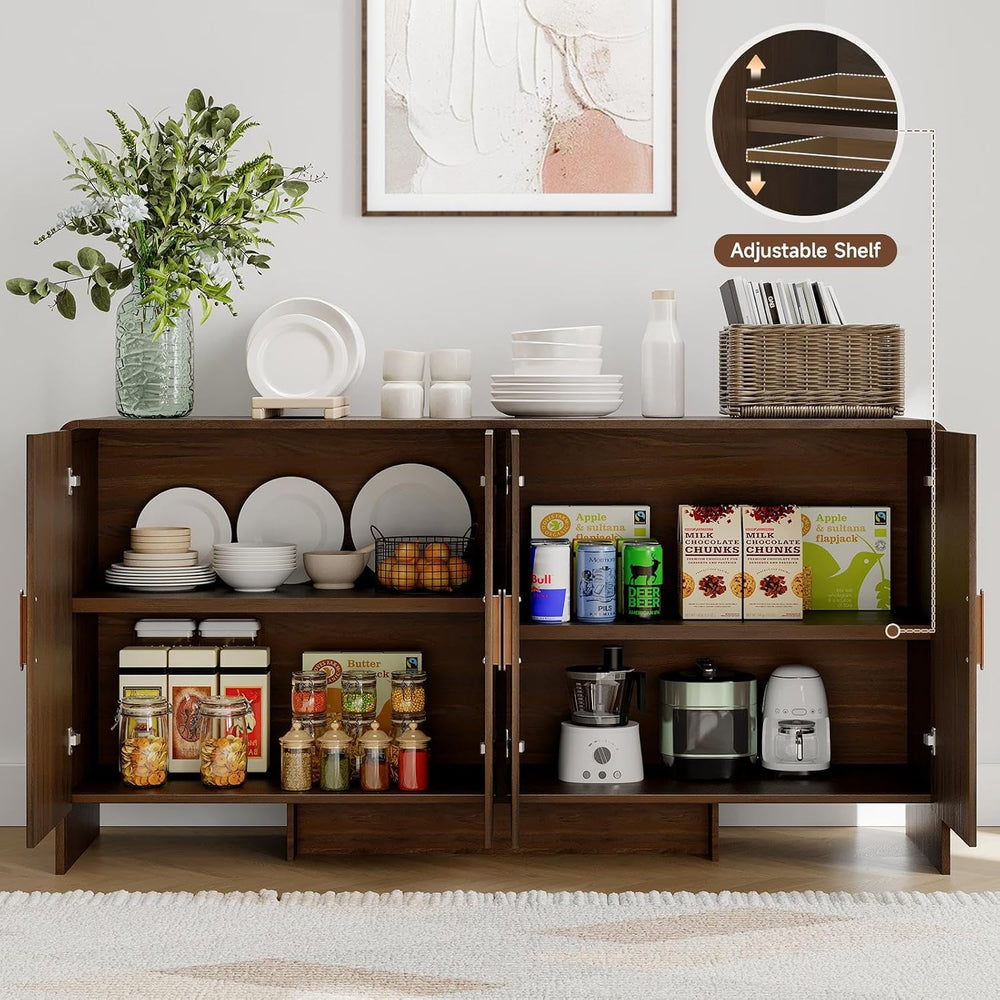 ONBRILL 60" Sideboard Buffet Cabinet with Storage, Curved Design Farmhou...