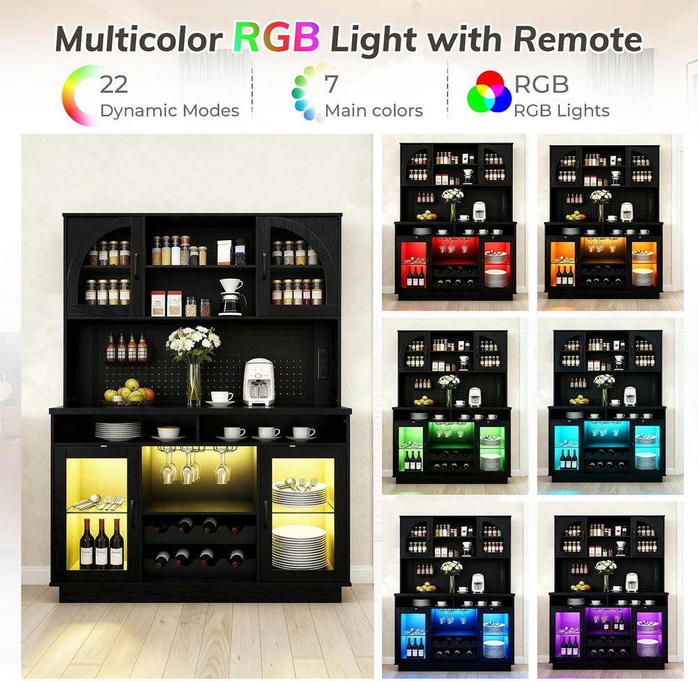 70.9" Tall Kitchen Pantry Cabinet with Outlet & LED Lights, 54.3&quo...
