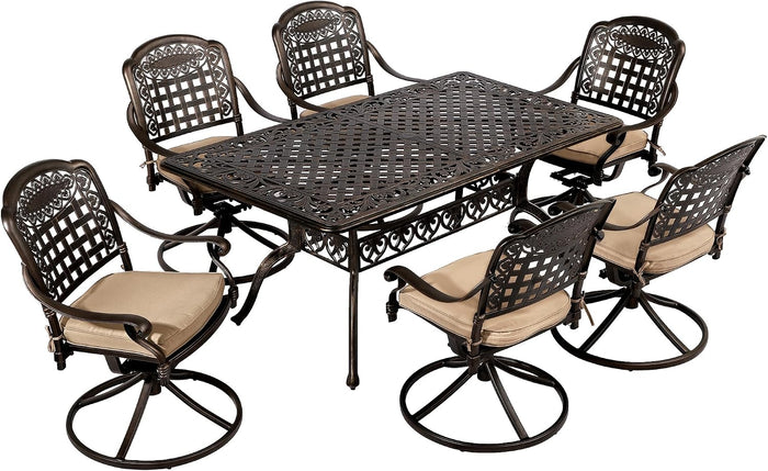 TITIMO 7-Piece Cast Aluminum Patio Furniture Set, Outdoor Patio Dining Set