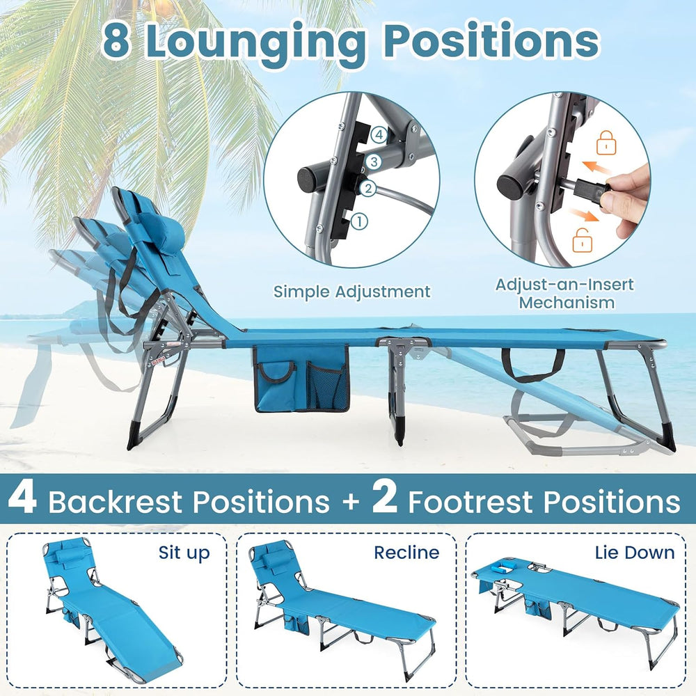 Goplus Tanning Chair, Folding Adjustable Patio Lounge Chair with Face Hole, R...