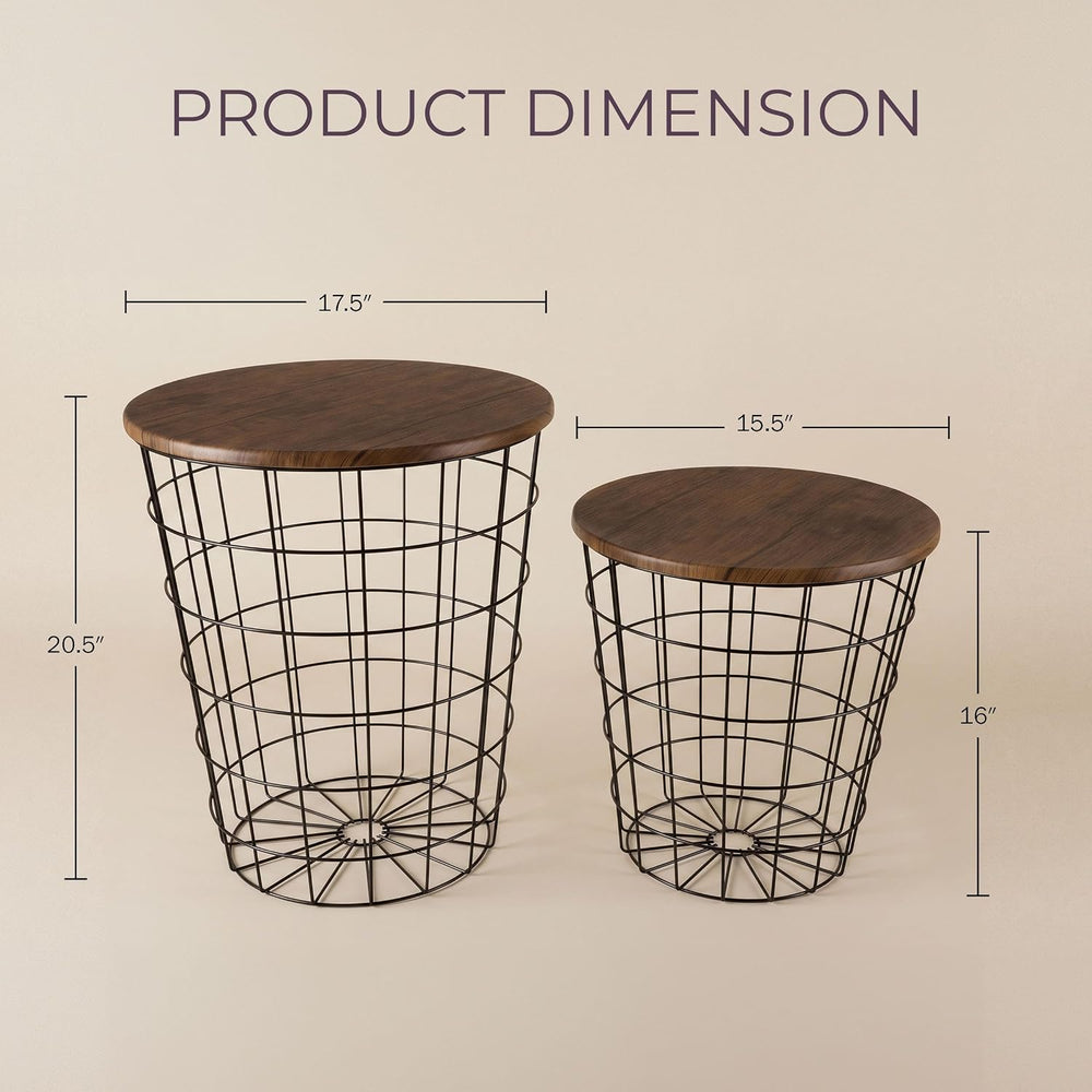 Lavish Home End Tables - Round Nesting Tables Set of 2, Brown/Black | 17.5”/1...