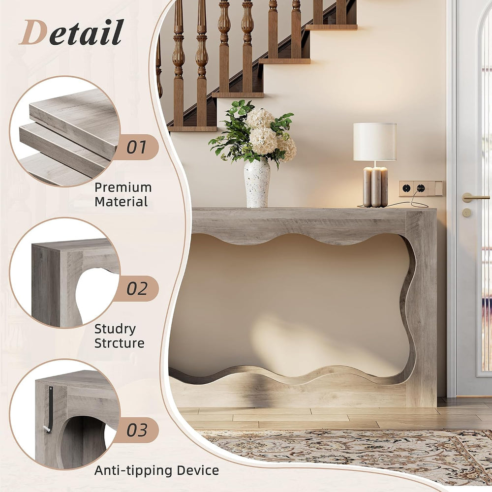Shintenchi 63 inch Farmhouse Console Table with Storage & LED Light, Long...