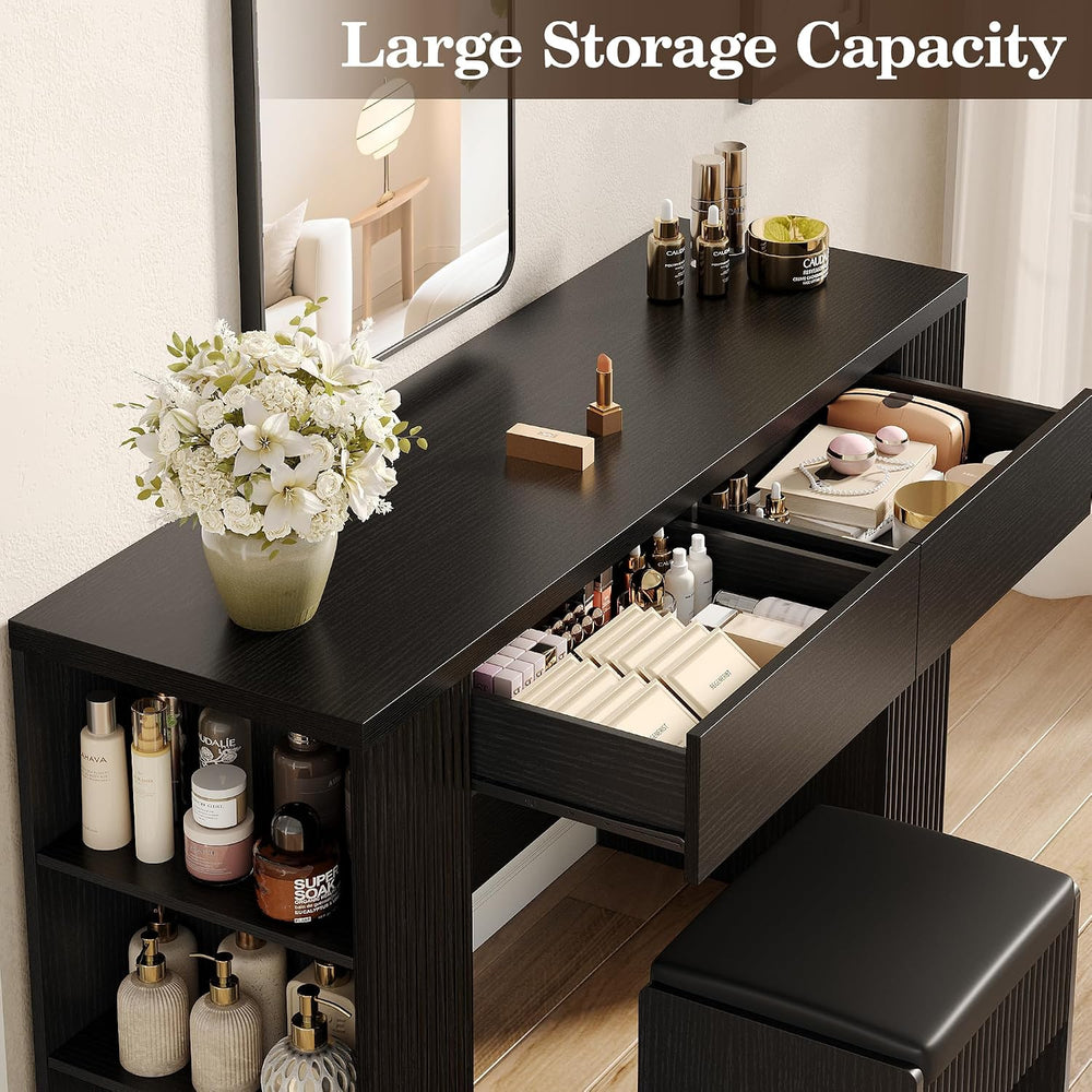 Vabches Fluted Vanity Desk Without Mirror, 47.24" Dressing Table, Black ...