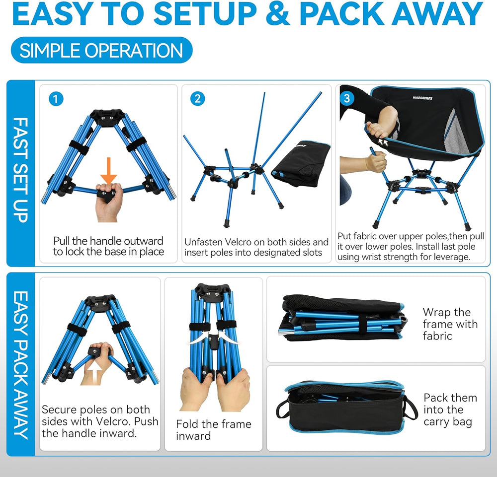 MARCHWAY Lightweight Folding Camping Chair, Compact Stable, Holds 330 lbs