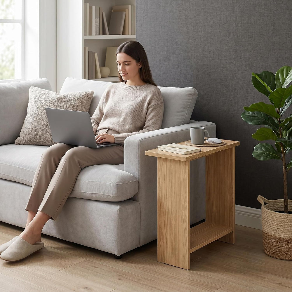 Narrow Side Table for Living Room, Slim End Table for Small Spaces Between Co...