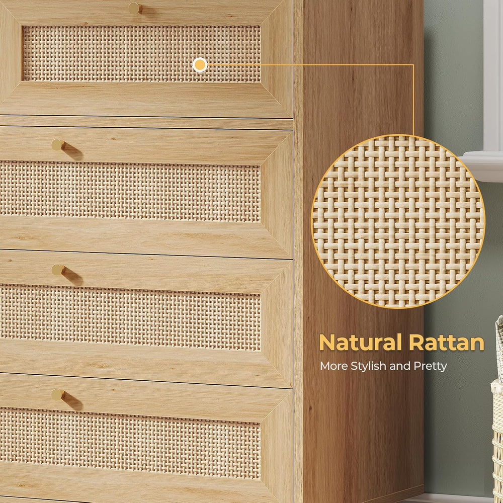 AOGLLATI Rattan Dresser for Bedroom with 9 Drawer, Modern Wooden Long Bedroom...