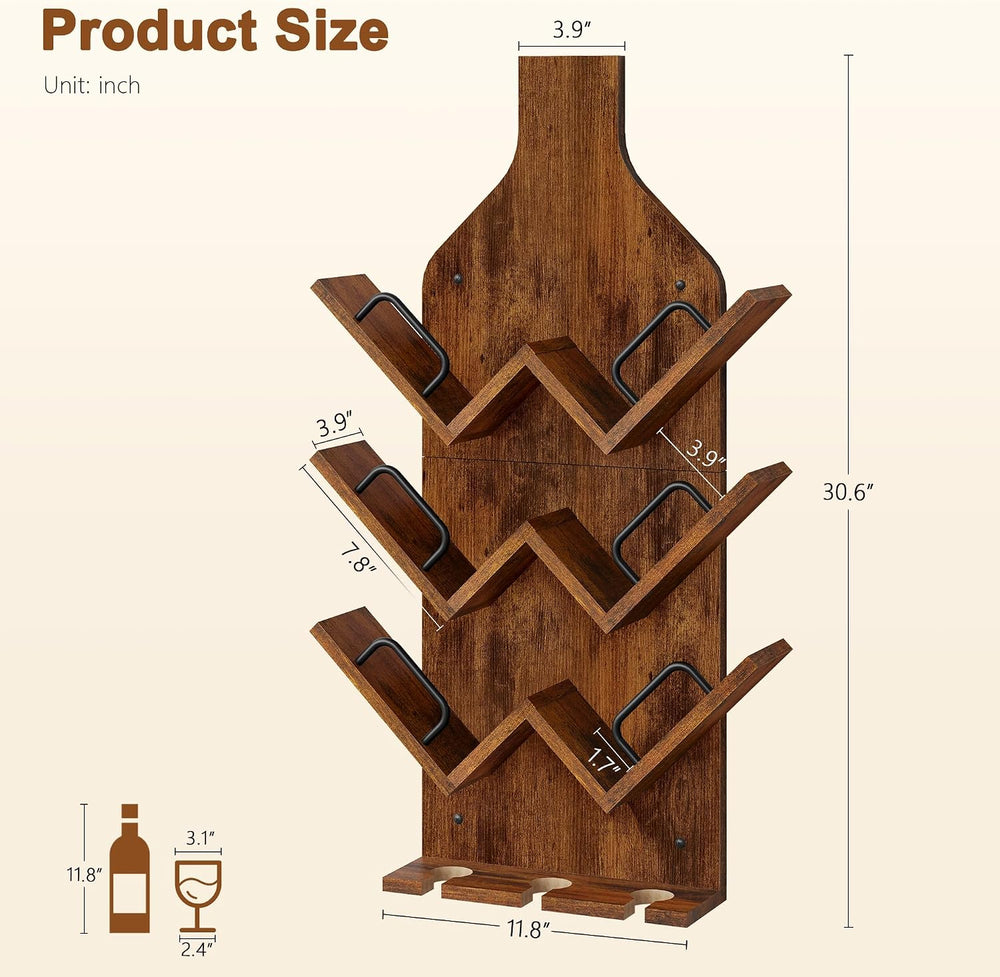 Hoctieon Wine Rack Wall Mounted, 6 Bottles Wood Wine Rack for Display and Sto...
