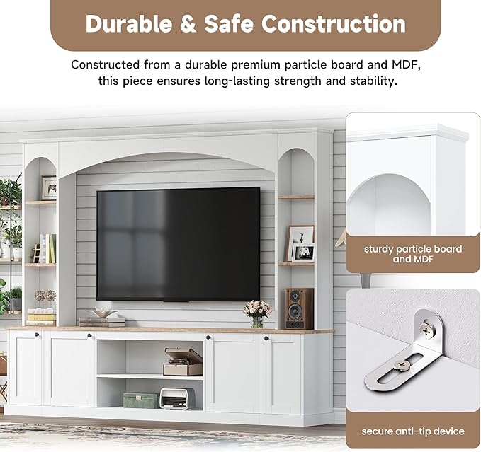 Merax Elegant Arched Entertainment Center Wall Unit with Bookshelf, Minimalis...