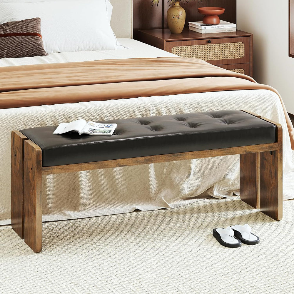 Upholstered Dining Room Bench, Ottoman Bench with PU Leather Padded Seat, Bed...