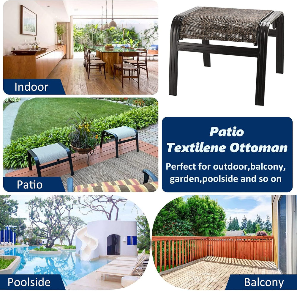 Outdoor Patio Foot Rest Ottoman Seat Textilene Portable Metal Footstool Porta...