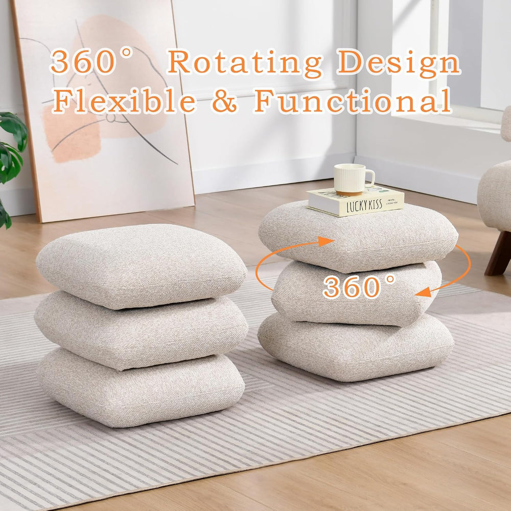 DUHOME 360°Swivel Upholstered Square Ottoman with Storage,Modern Boucle Ottom...