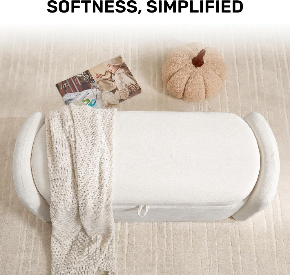 Oval Storage Ottoman Bench, 45" Upholstered Chenille End of Bed Bench Ot...