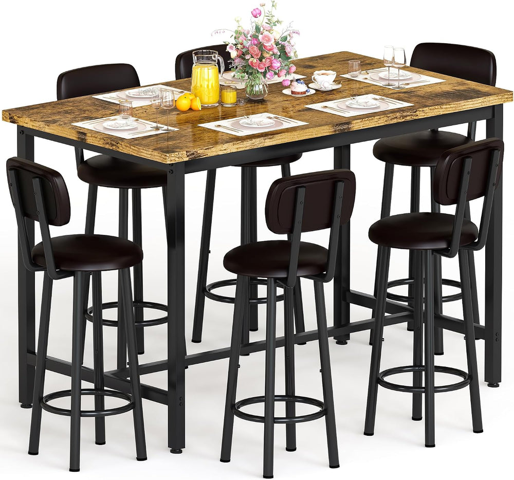 Recaceik 50" Dining Table Set for 6, 7-Piece Counter Height Bar Table Se...