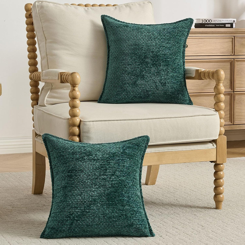 FUTEI Pack of 2 Solid Chenille Throw Pillow Covers 24x24 Inch, Teal
