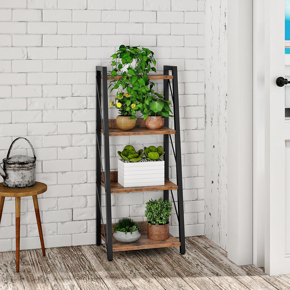 HOOBRO Ladder Shelf, 4-Tier Bookshelf, Corner Bookcase, Freestanding Storage ...