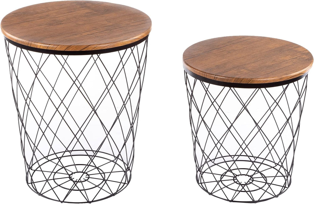 Lavish Home End Tables - Round Nesting Tables Set of 2, Brown Woodgrain | 17....