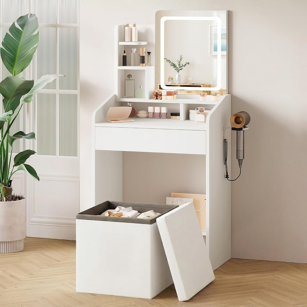 LIVELYGLOW 24" White Small Vanity Set with Lighted Mirror & Storage ...