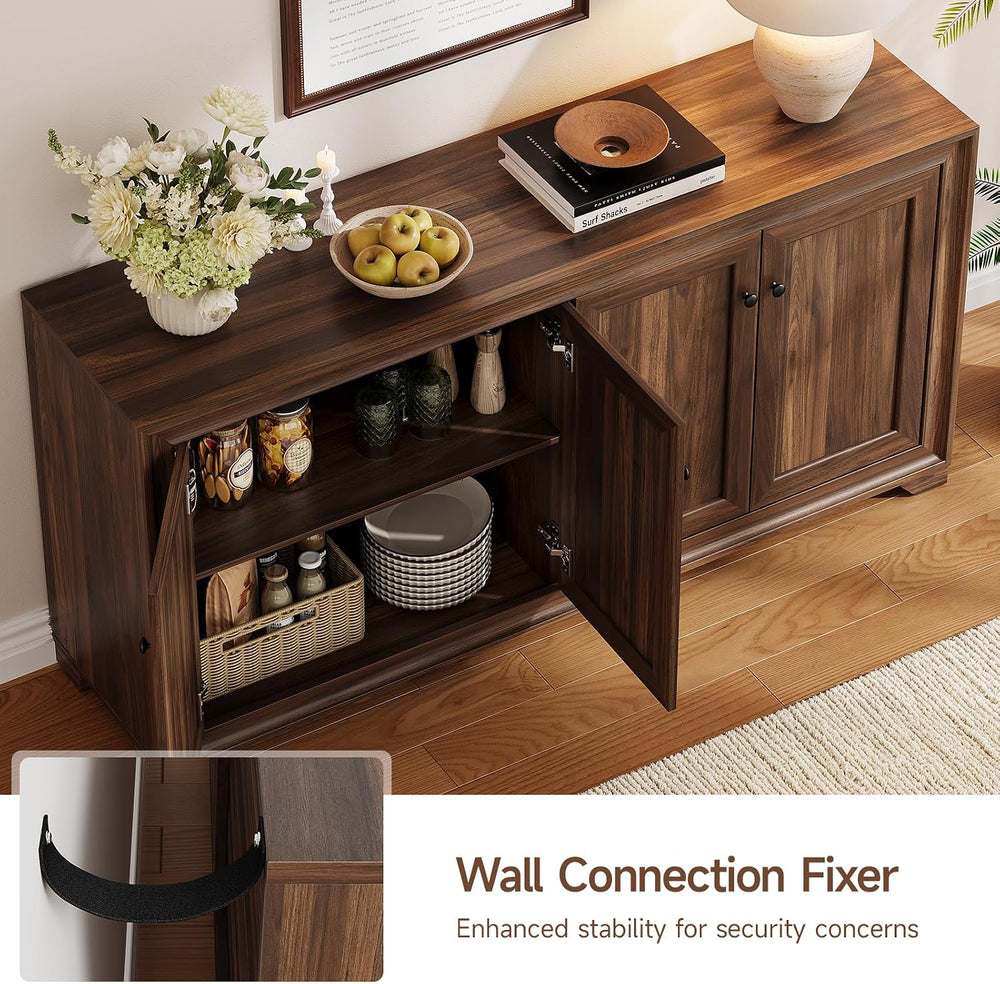 60" Buffet Cabinet with Storage, 4 Doors & Adjustable Shelves Brown