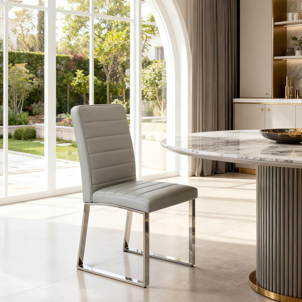 Modern Dining Chairs Set of 6, Grey Faux Leather Kitchen Chairs, Upholstered ...