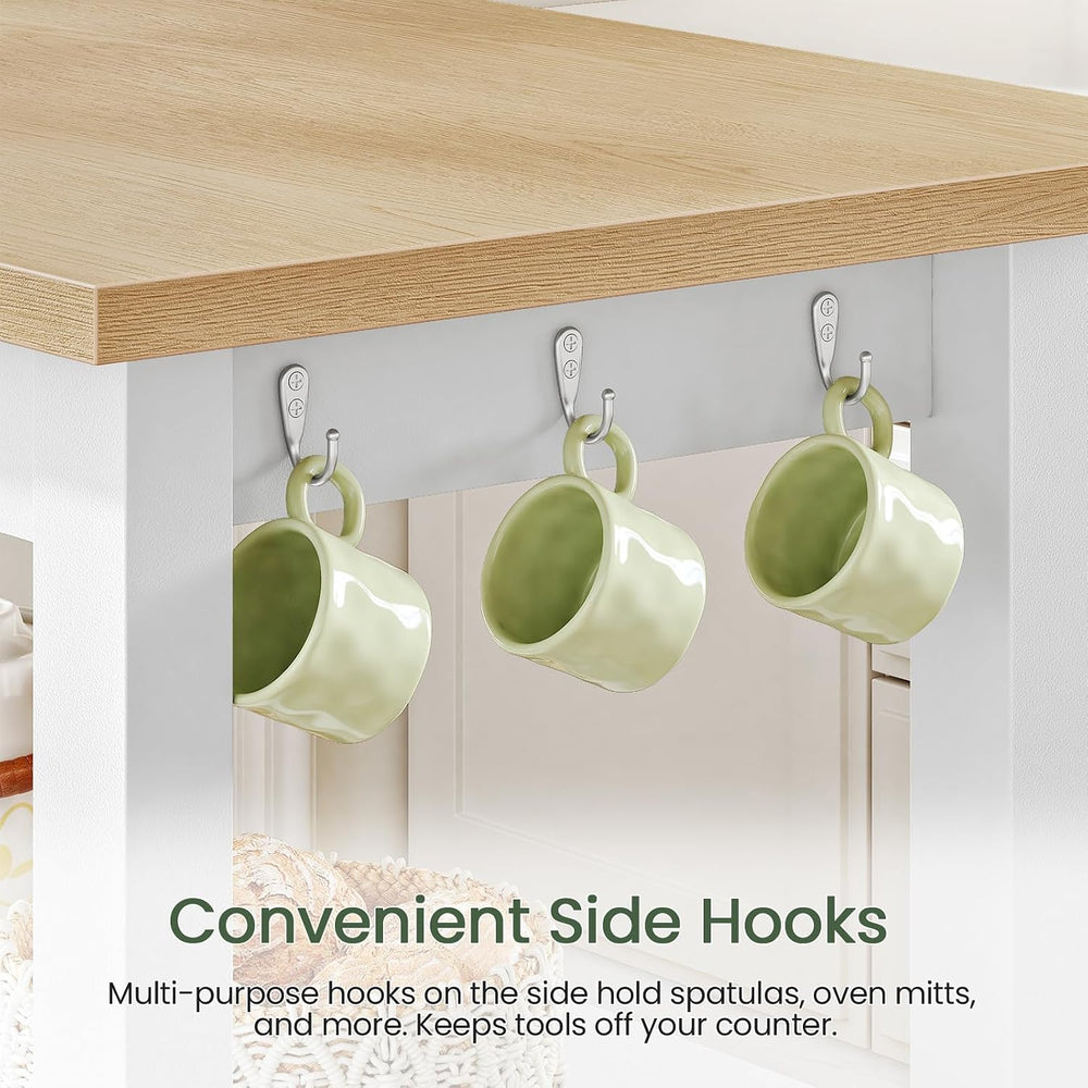 CHOEZON Kitchen Island with 3-Tier Storage and Hooks, White and Natural | 39....