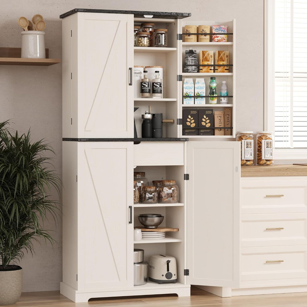 COSIEST 72'' Kitchen Pantry Cabinet, Tall Kitchen Storage Cabinet wit...