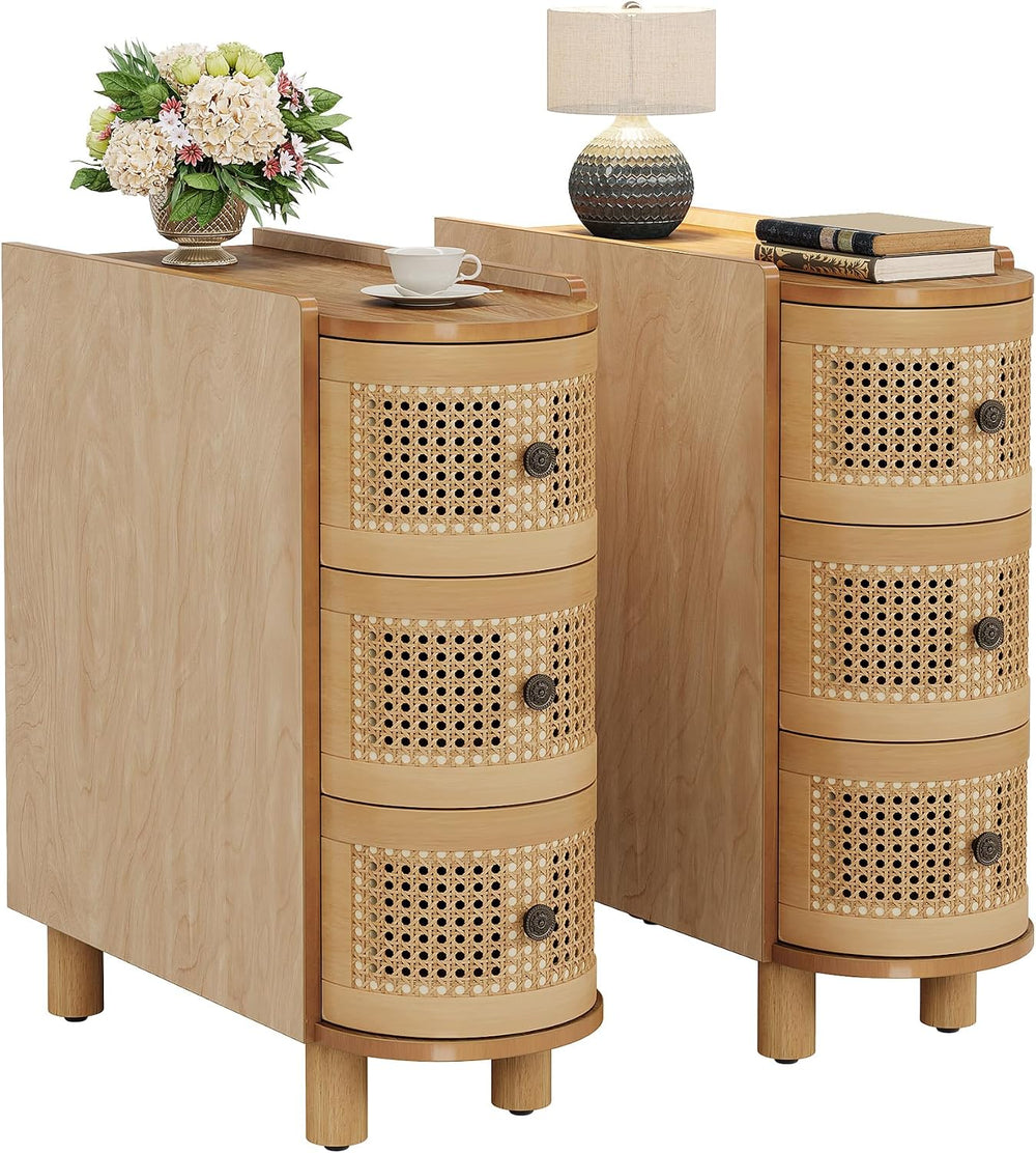Tribesigns 3-Drawer Rattan End Table, Sofa Side Table with Vintage Embossed H...