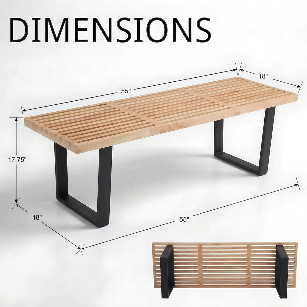 HNY Modern Entryway Bench Wood Dining Bench Minimalist Nelson Bench with Meta...