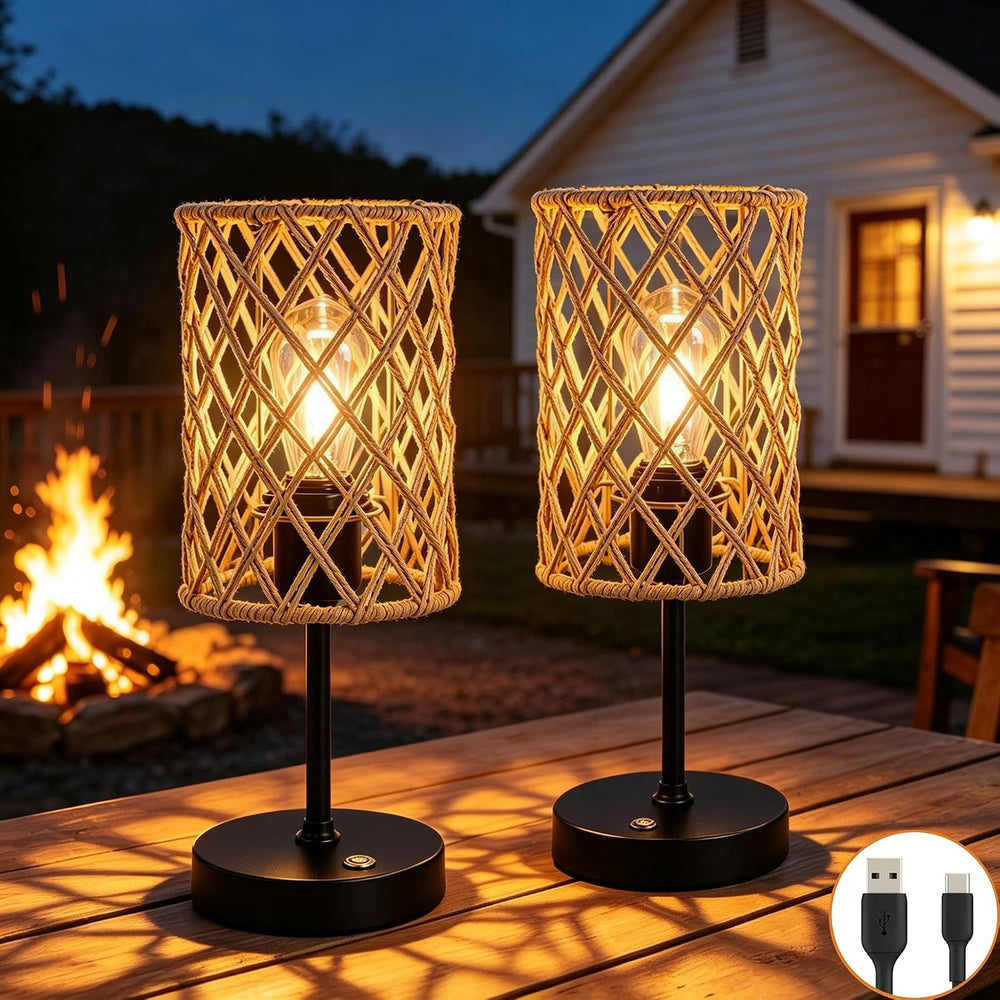 Rechargeable Outdoor Patio Table Lamps, Set of 2 Cordless Battery Operated Po...