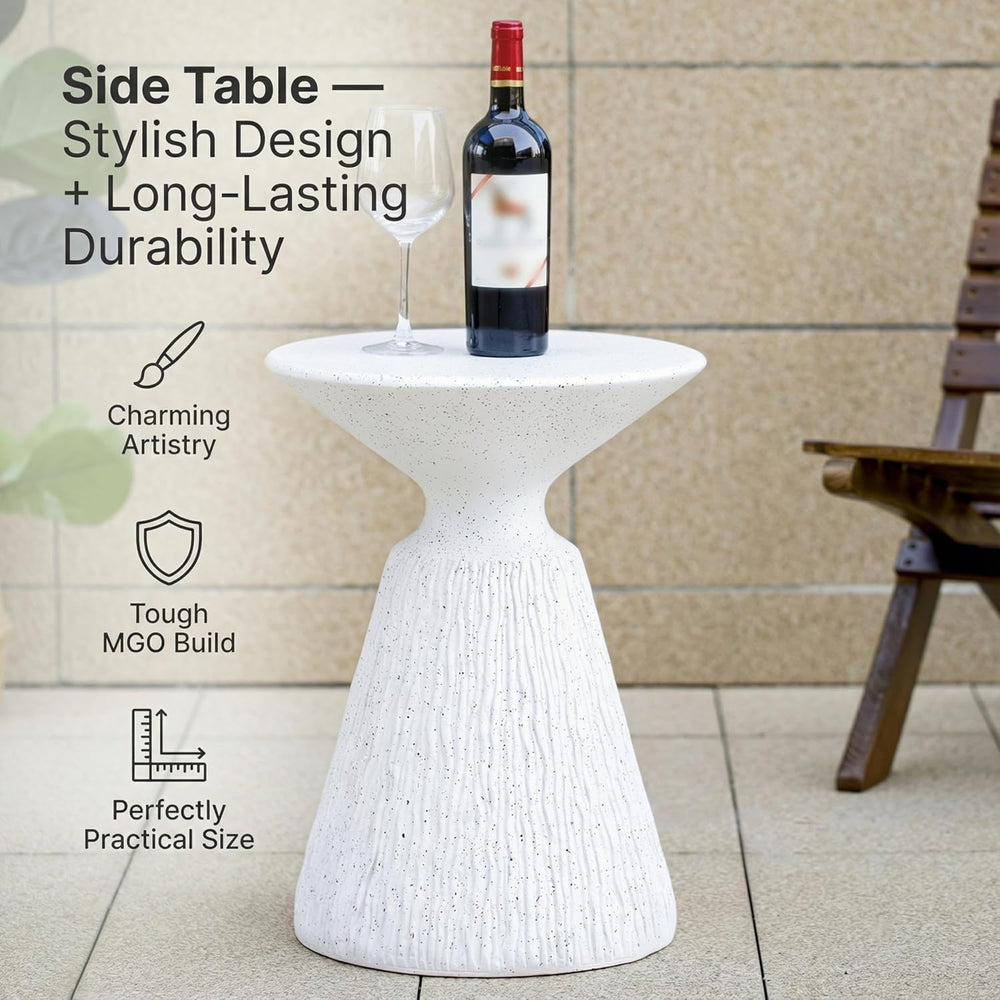 Outdoor Small end Table White Marble Retro Speckled Textured All-Weather MGO ...